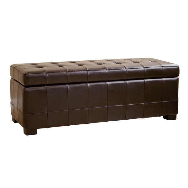 Baxton Studio Dark Brown Full Leather Storage Bench Ottoman With Dimples A-1834